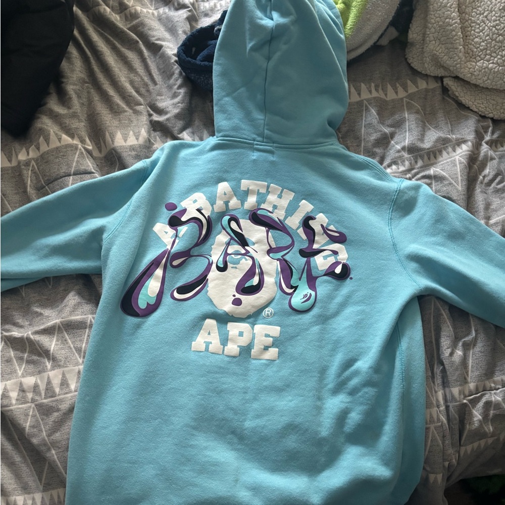 Bape Aqua Blue Kids Hoodie with Purple Accents